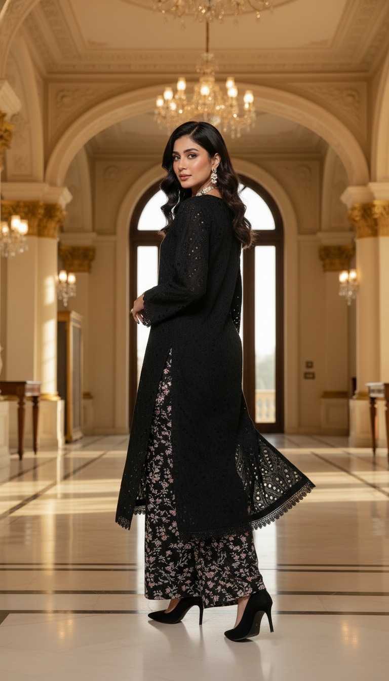 Black Chikankari Ready to Wear 2 Pcs Dress