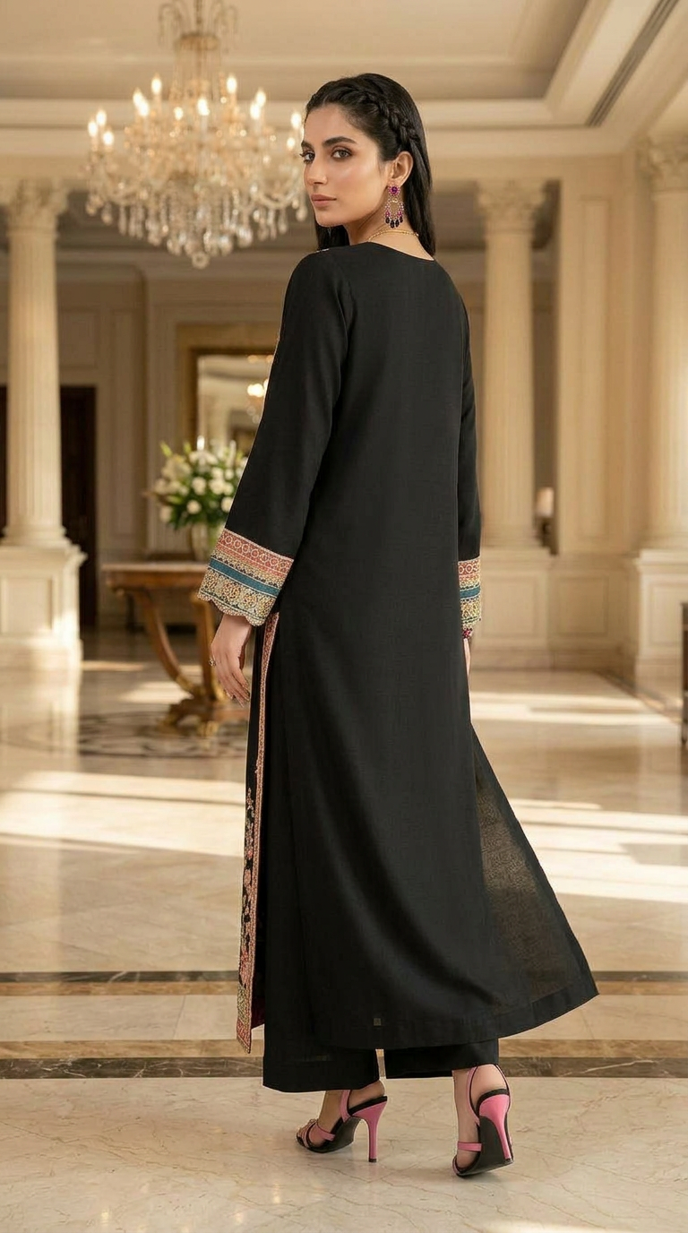 Ayya Black Ready to Wear 2 Pcs Embroidered Kaftan Dress