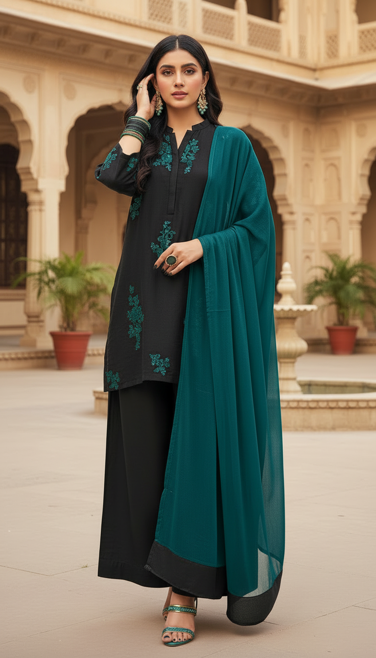 Shab Black Fully embroidered 3 pcs Dress