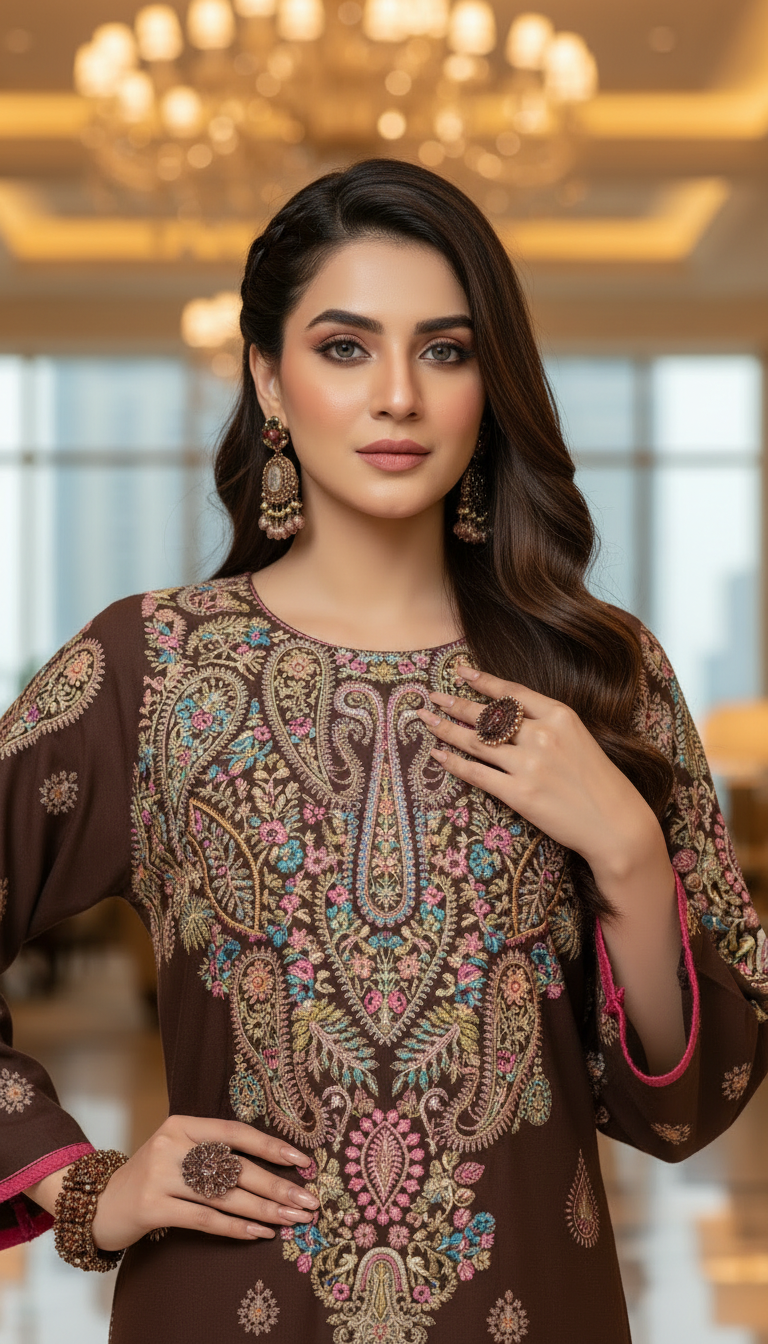 Parsa Brown Ready to Wear 2 Pcs Kaftan Dress