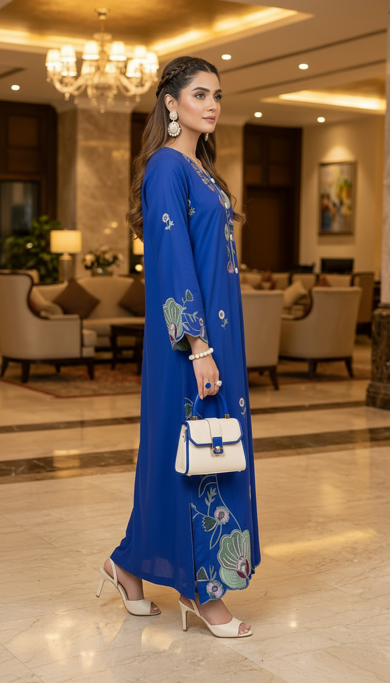 Aber Ready to Wear Embroidered 2 Pcs Linen Kaftan