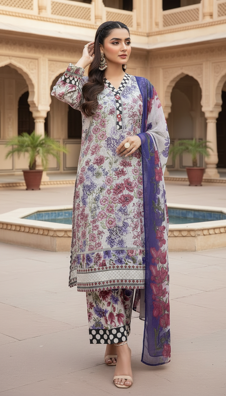 Sequin Star Ready to Wear 3 Pcs Embroidered Dress