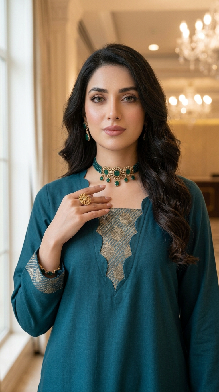 Sultana Teal Exclusive Kani Shawl 3 Pcs Dress