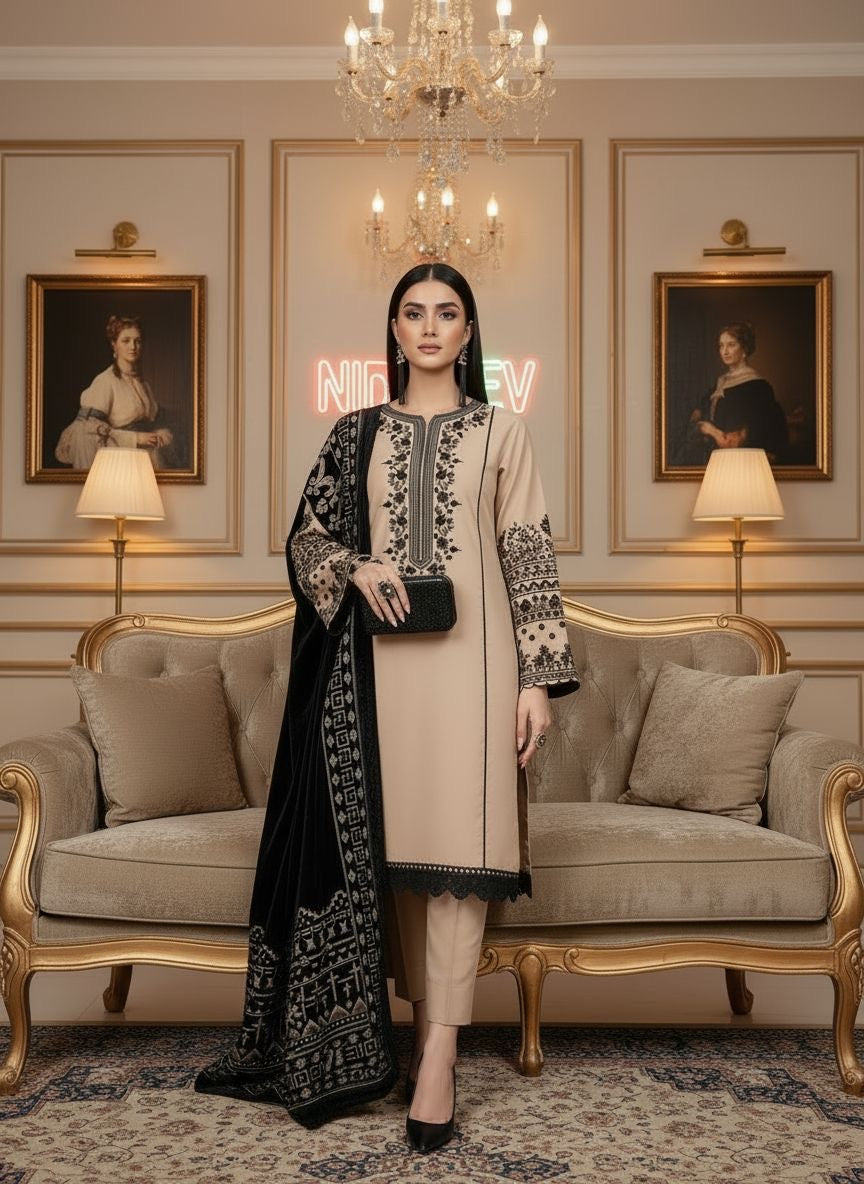 Hamaya Ready to Wear 3 Pcs Embroidered Dress