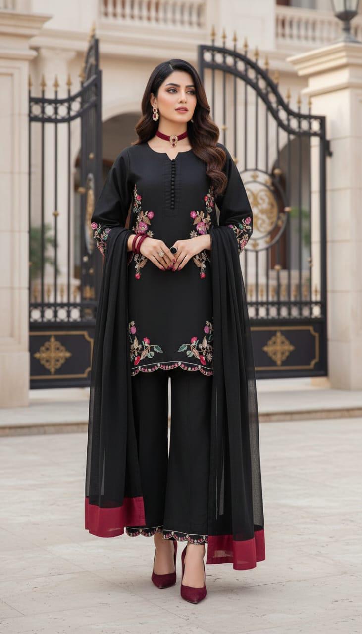 Ada Black Ready to Wear 3 Pcs Embroidered Dress