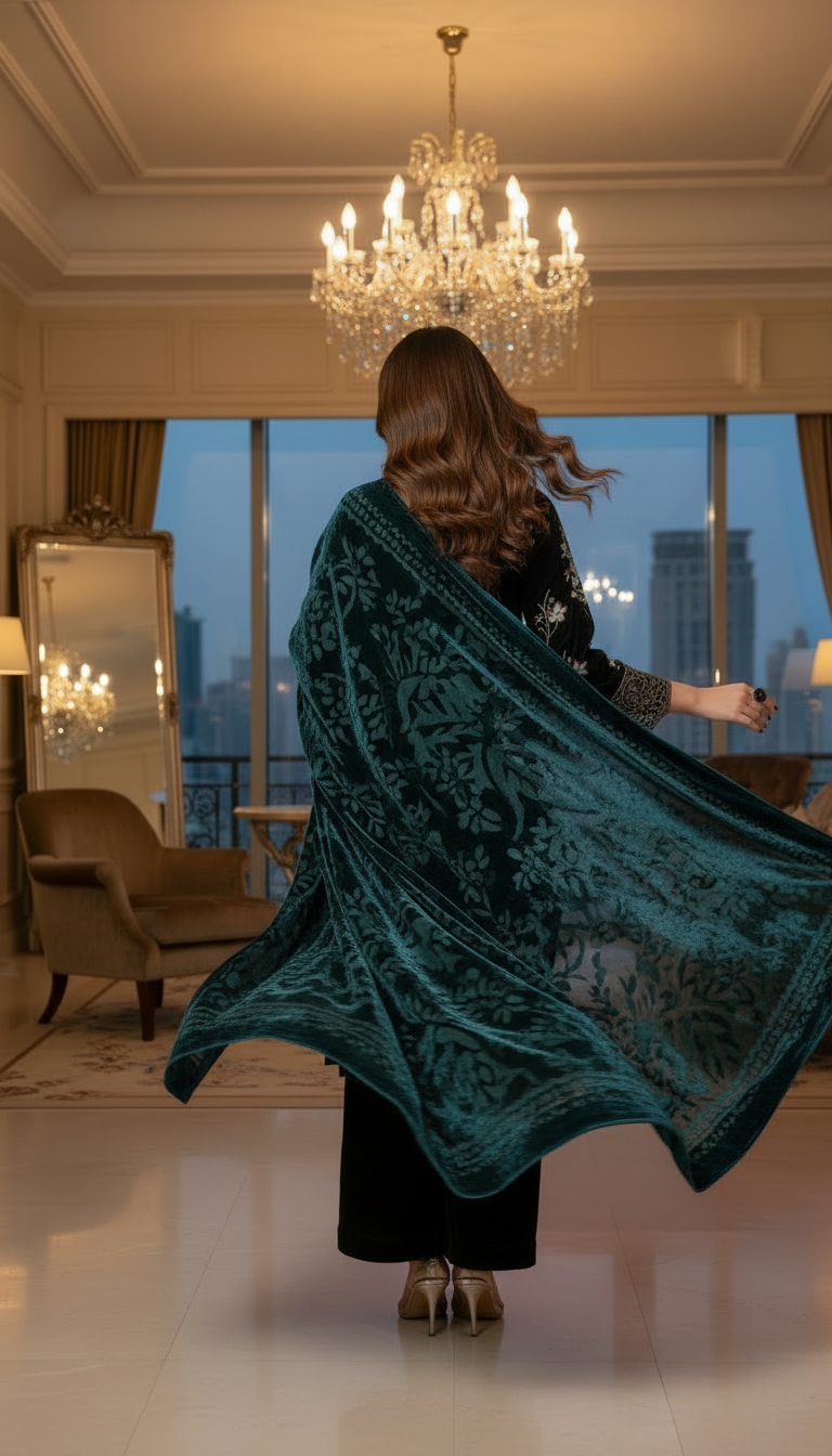 Marvi Black Velvet Ready to Wear 3 Pcs Embroidered Dress