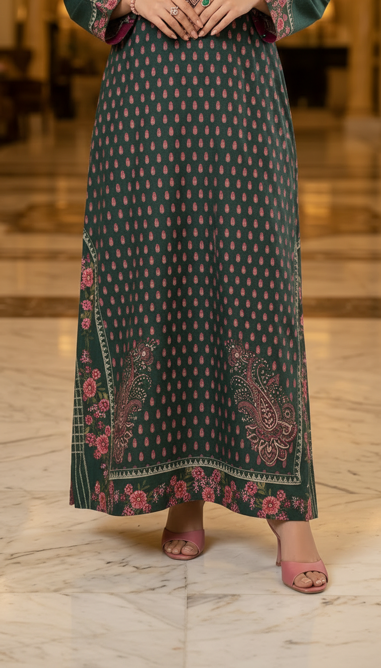 Kashaf Green Linen 2 Pcs Kaftan Dress