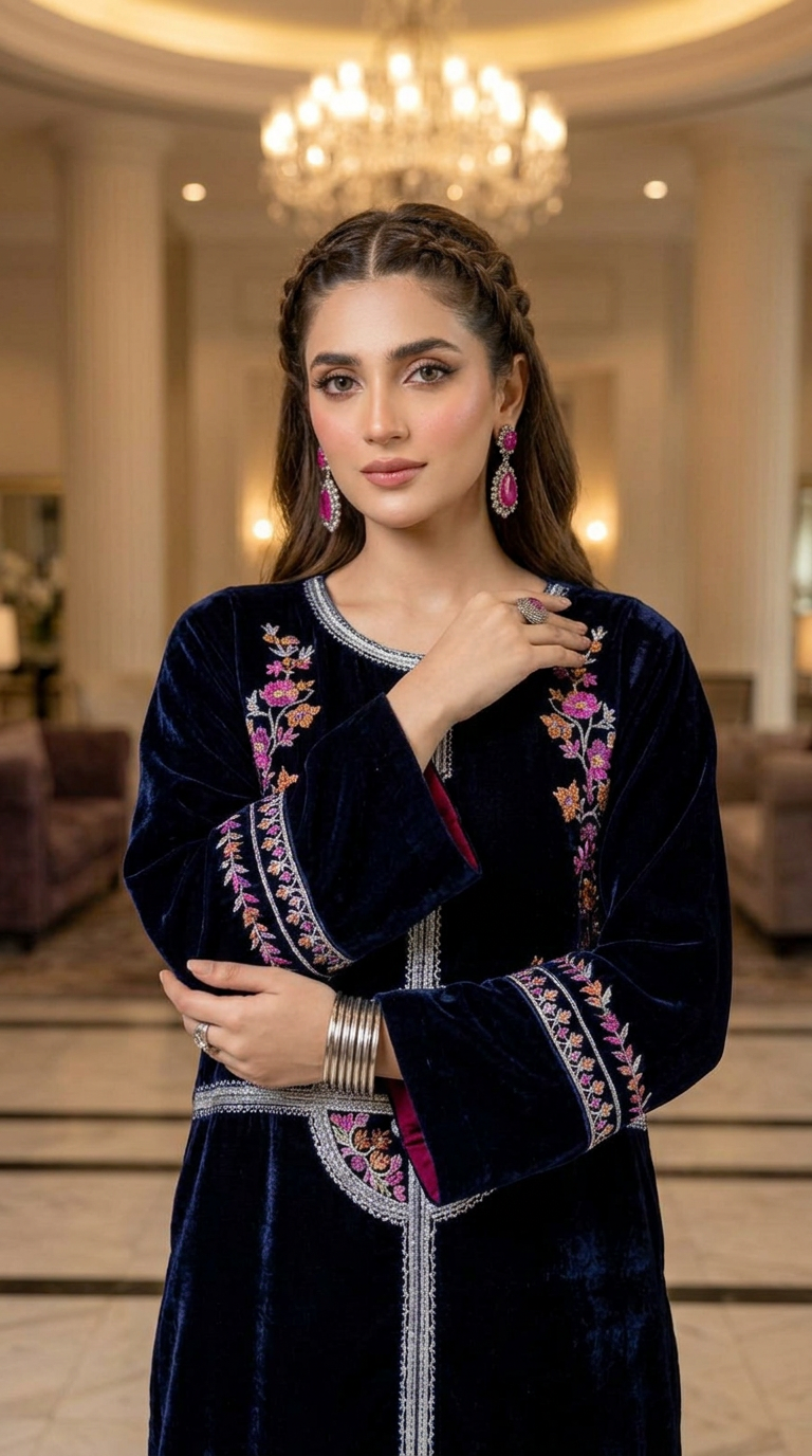Sakawat Velvet Ready to Wear 2 Pcs Embroidered dress