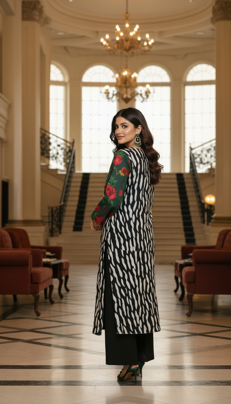Iznic Black And White Embroidered 2 Pcs Linen Dress