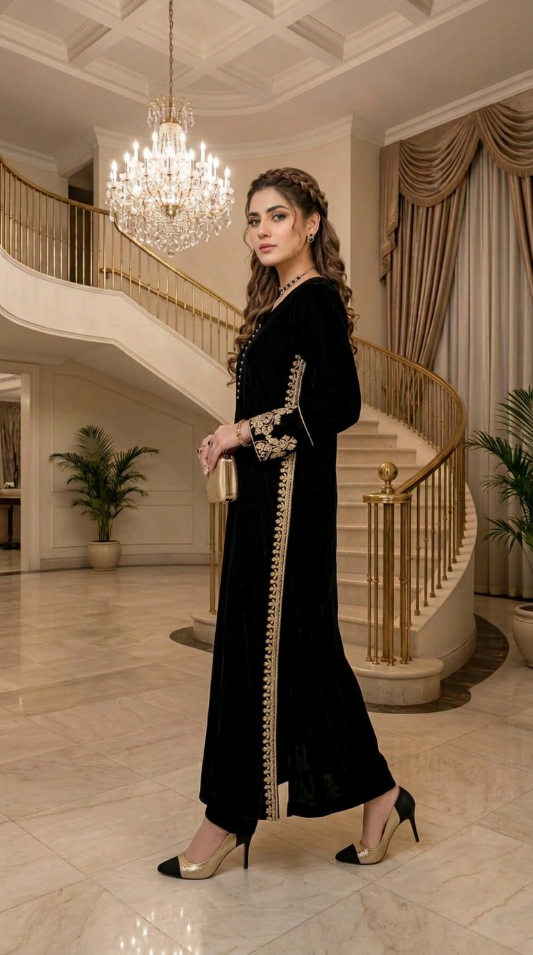 Shaab Velvet Ready to Wear 2 Pcs Embroidered Dress
