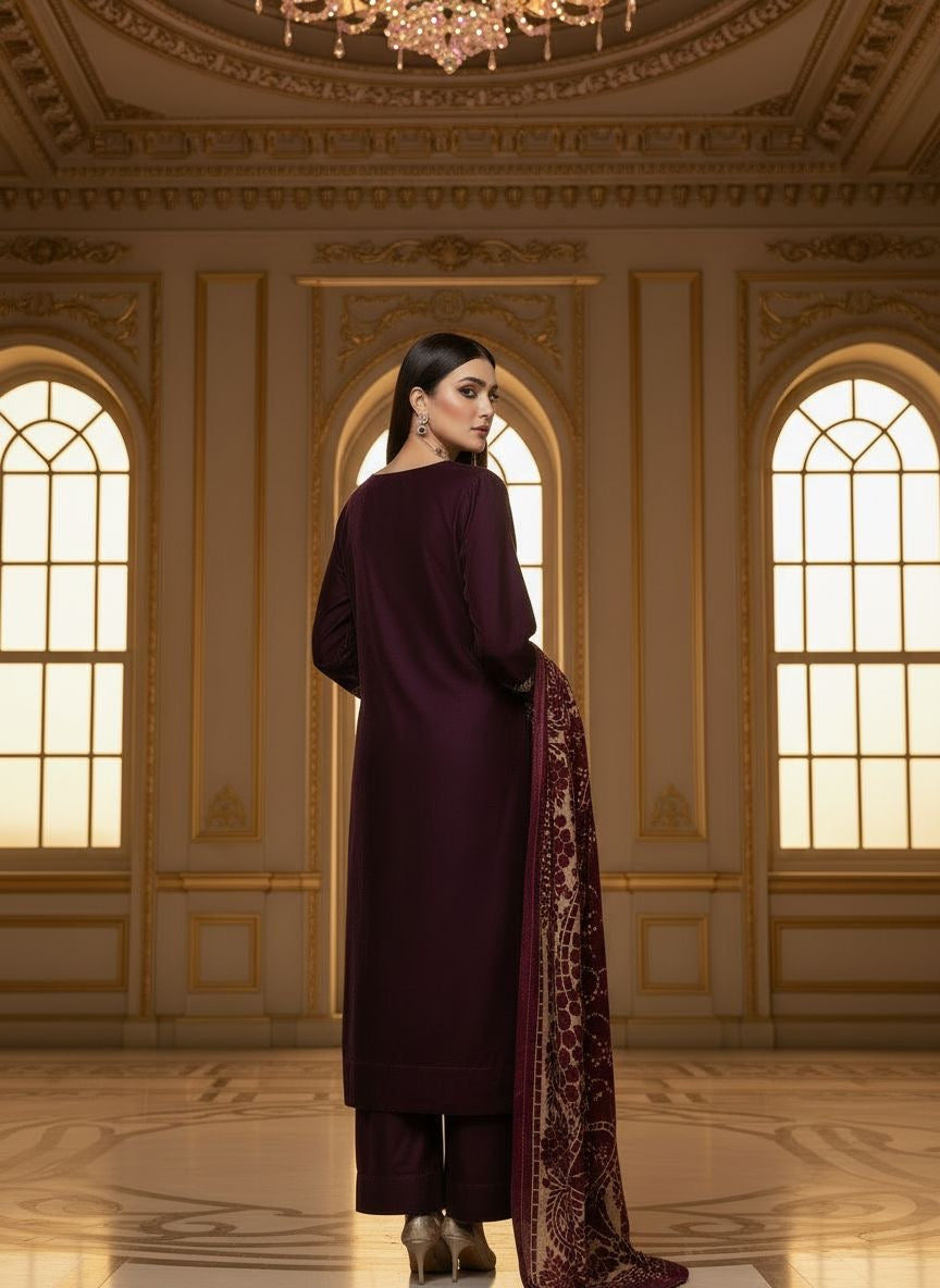 Mumtaz Velvet Embroidered 3 Pcs Dress with Palachi Shawl