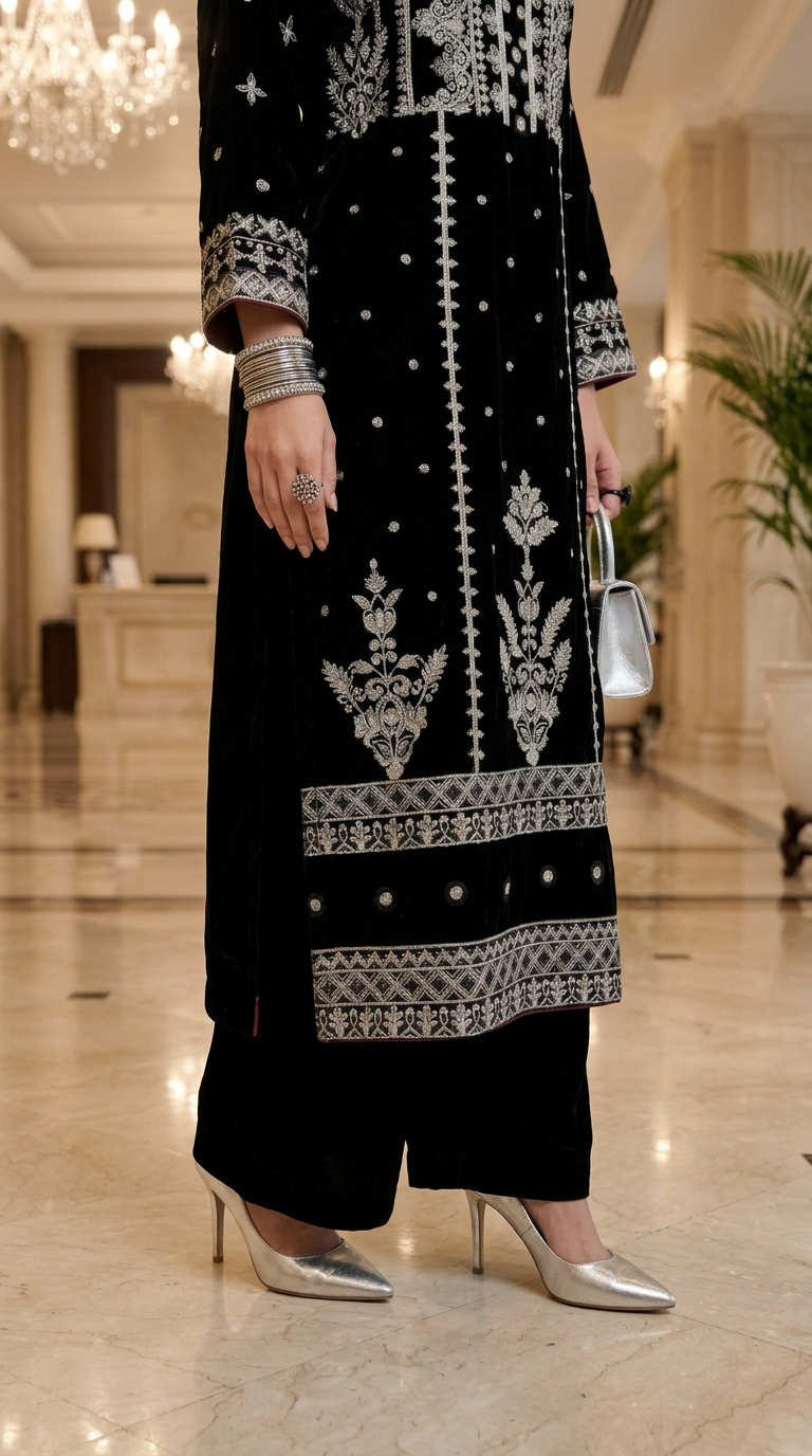 Chandani Micro Velvet Ready to Wear 2 Pcs Embroidered Dress