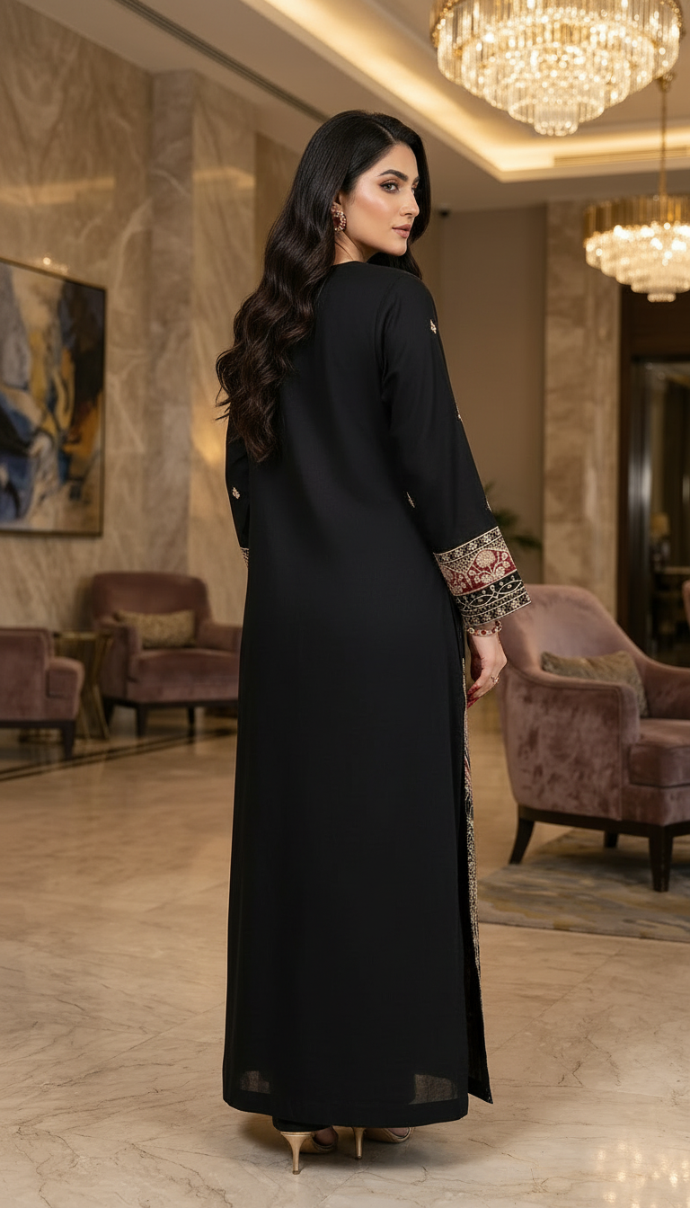 Mahrani Black Ready to Wear 2 Pcs Embroidered Kaftan