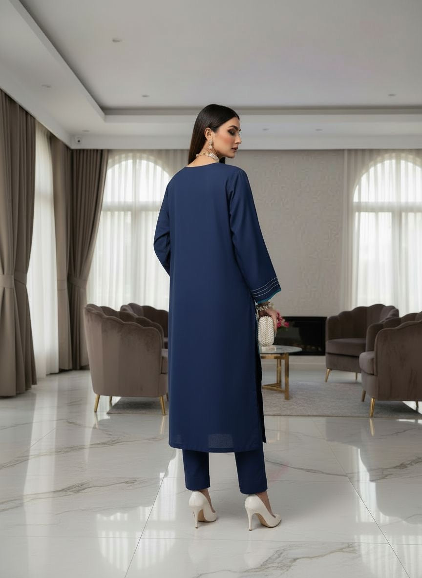 Romana Teal Ready to Wear 2 Pcs Embroidered Dress