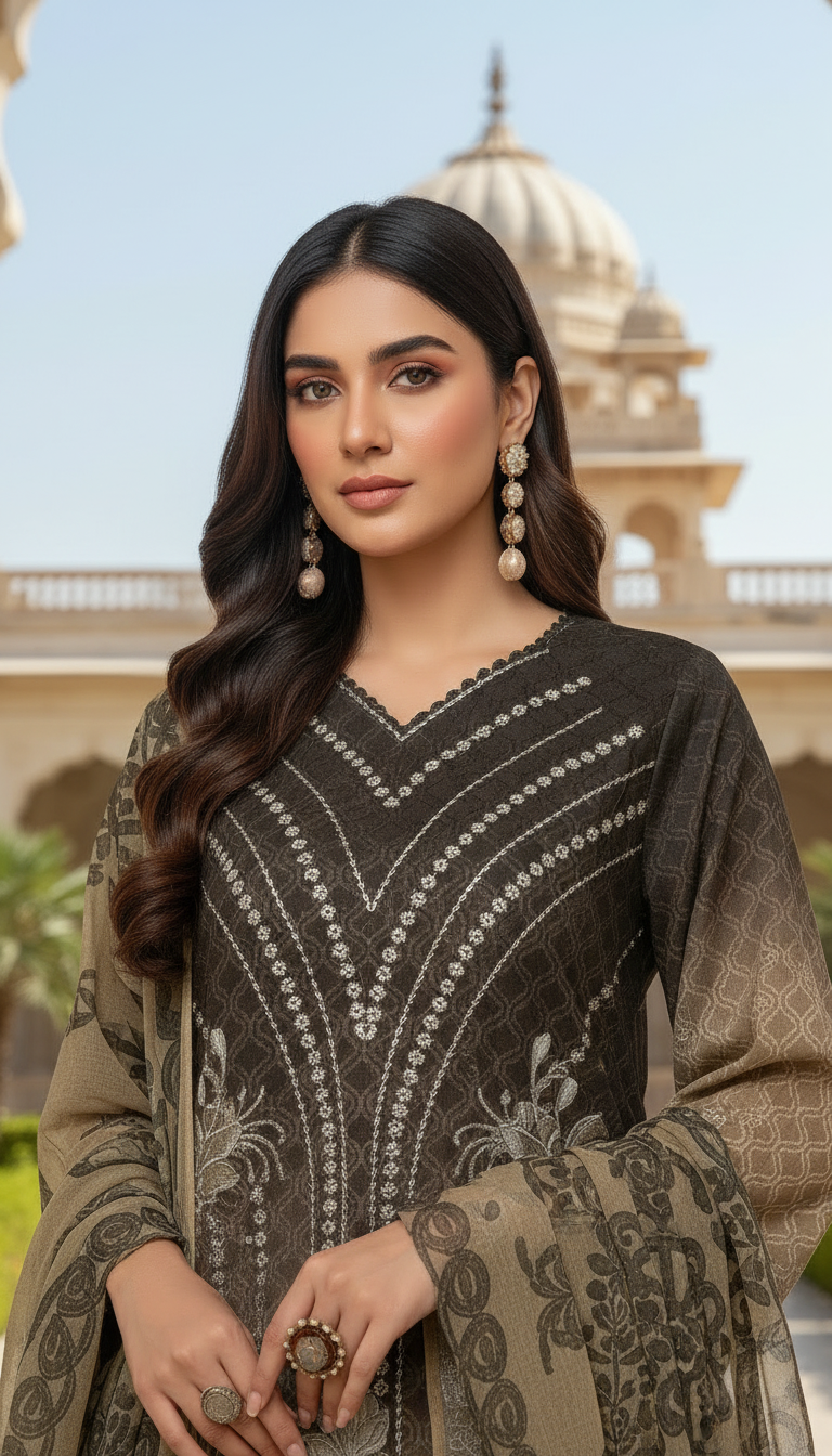 Kiana Brown chikankari Ready to wear 3 Pcs Dress