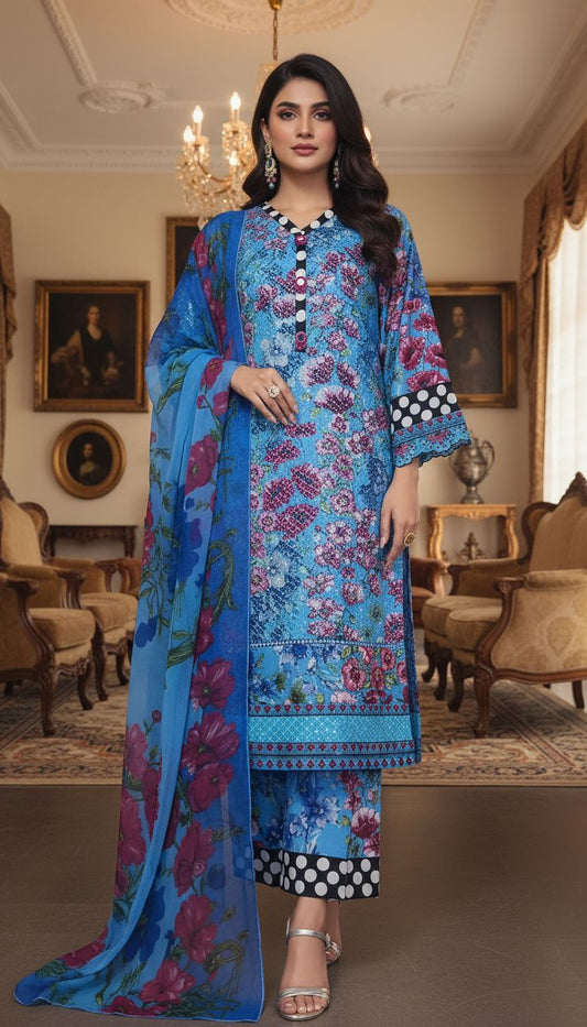 Ferozi Sequins Ready to Wear 3 Pcs Embroidered Dress