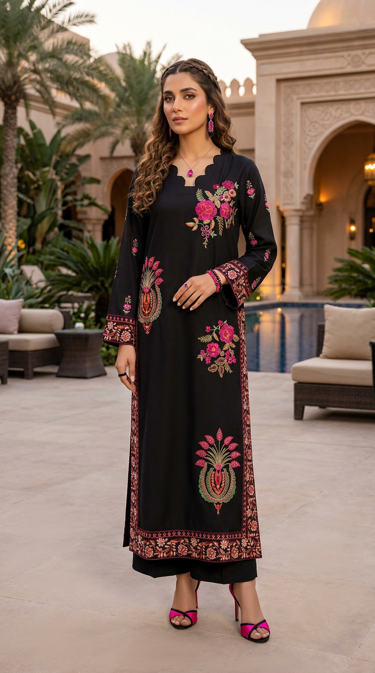 Peggy Black Multicolour Fully Embroidered 2 Pcs Dress