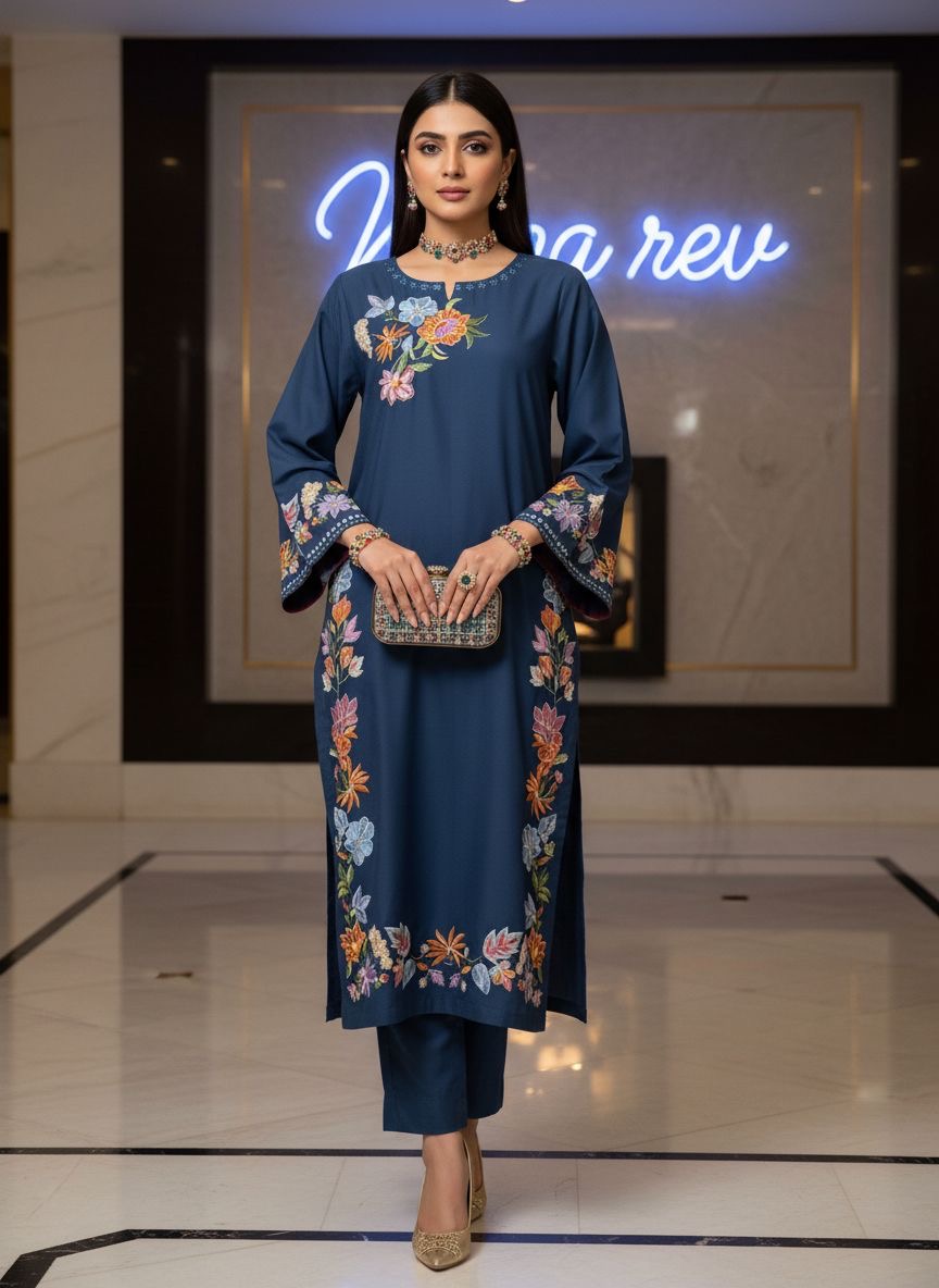 Sabena Teal Ready to Wear 2 Pcs Embroidered Dress