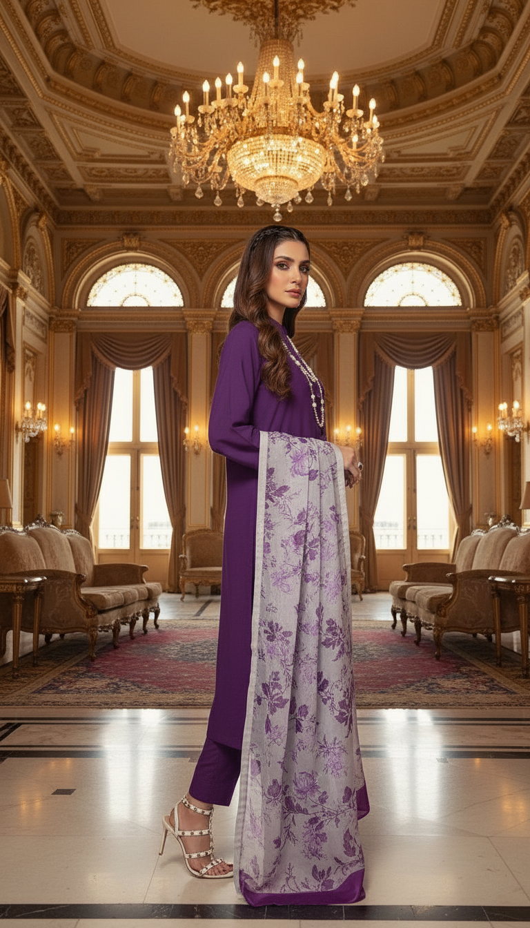 Purple Grace Ready to Wear 3 Pcs Dress with Chiffon dopatta