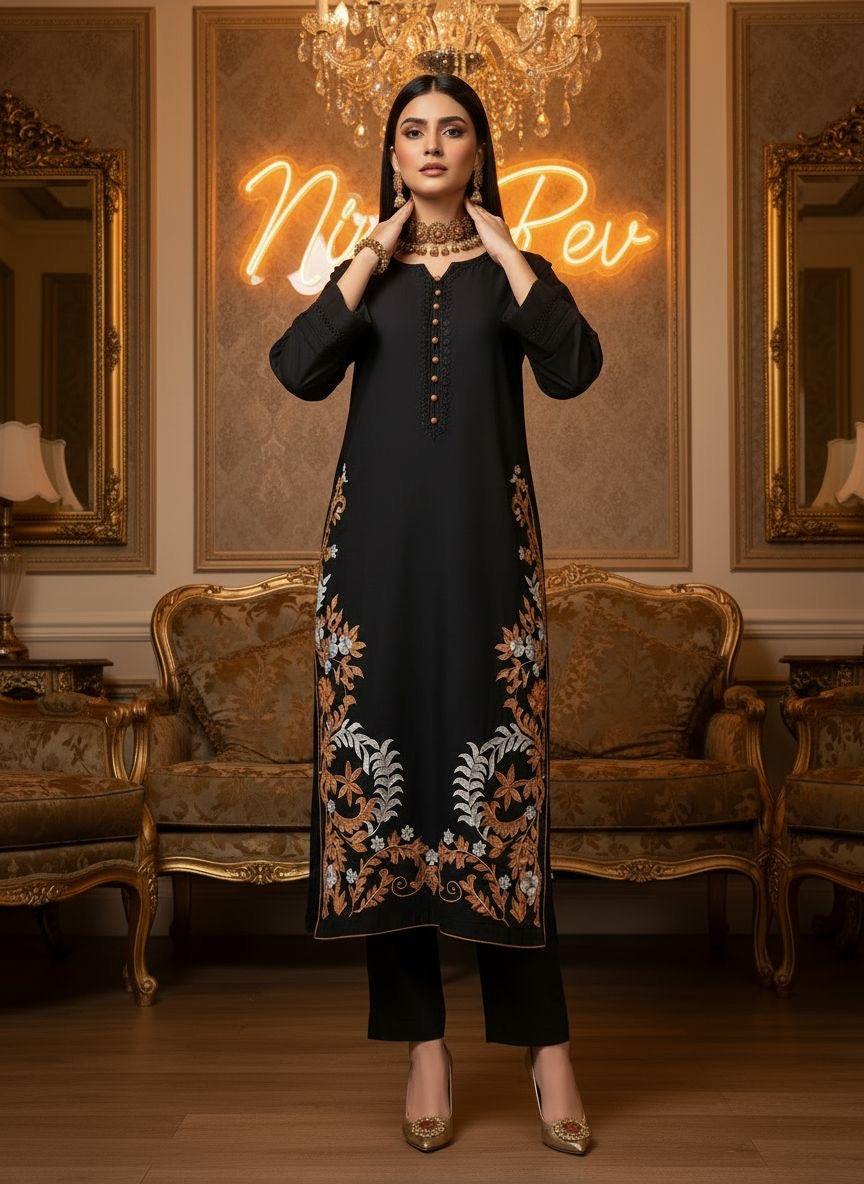 Black Coffee Ready to Wear 2 Pcs Embroidered Dress