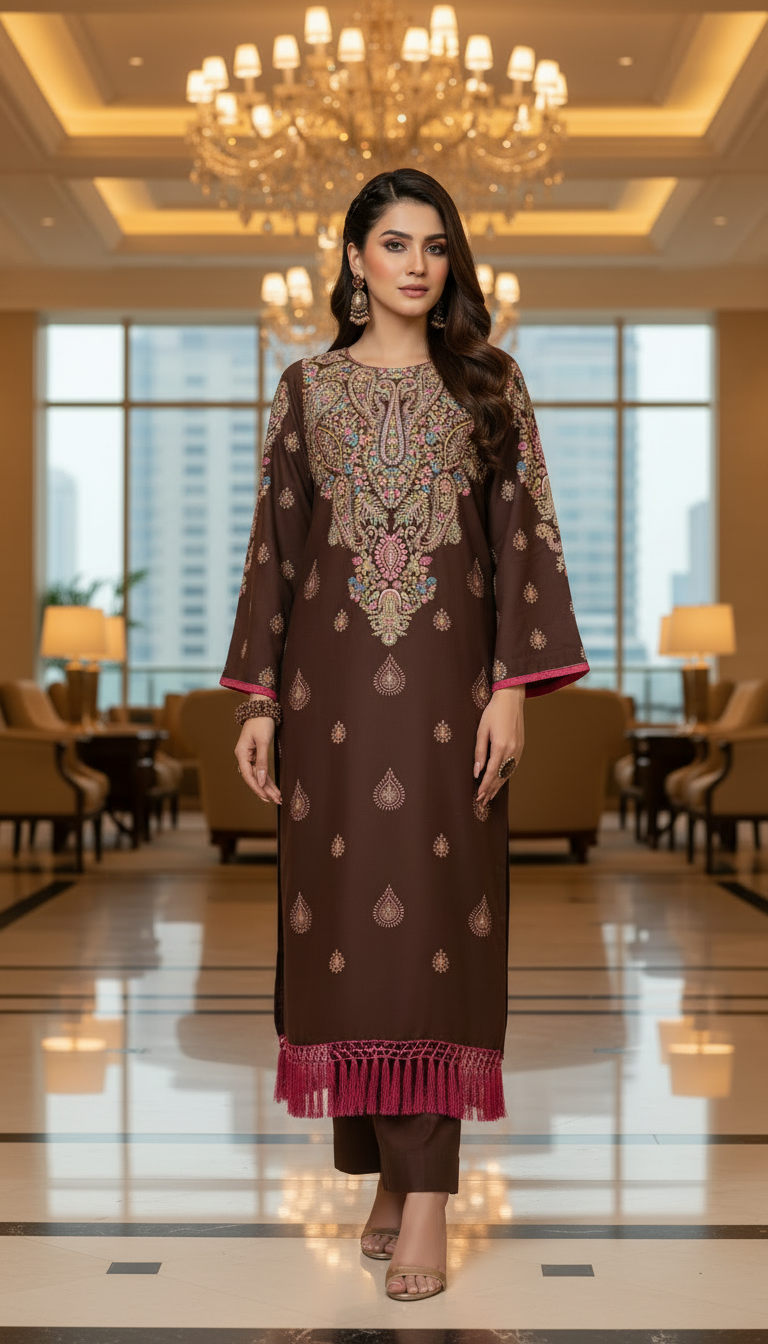 Parsa Brown Ready to Wear 2 Pcs Kaftan Dress