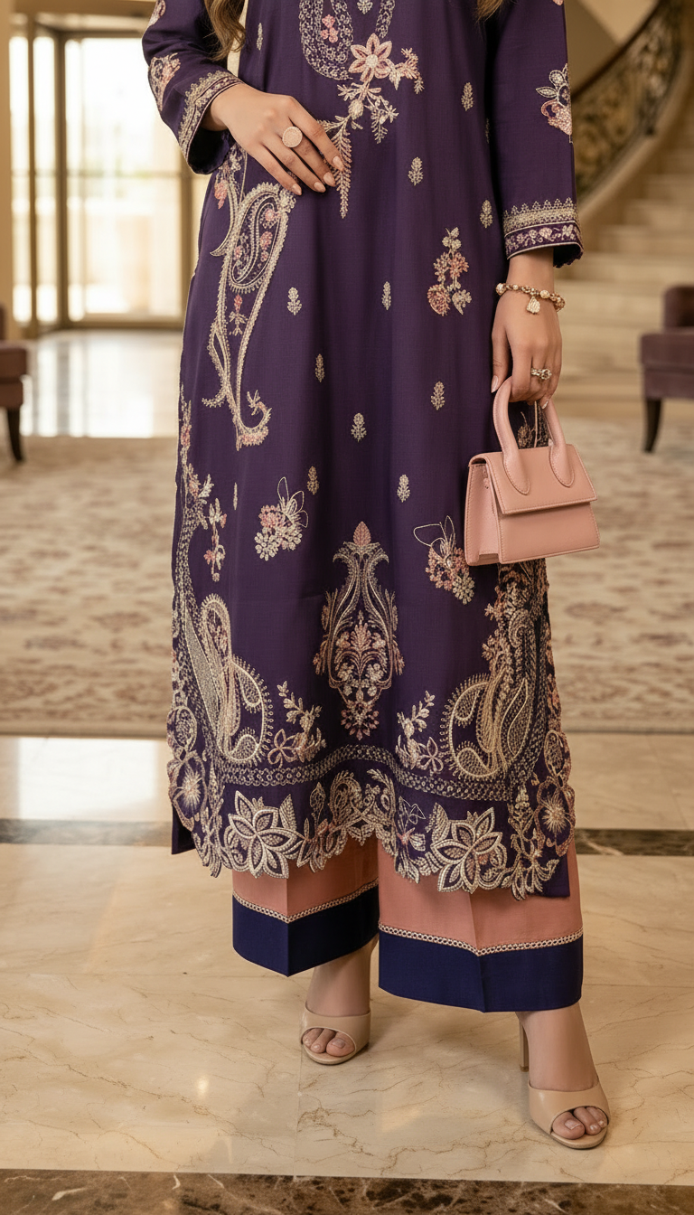 Hoor Ready to Wear 2 Pcs Fully Embroidered Pure Viscose Dress