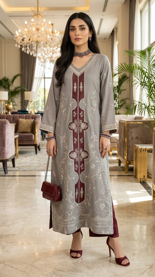 Surmae Ready to Wear 2 Pcs Viscose Embroidered Dress