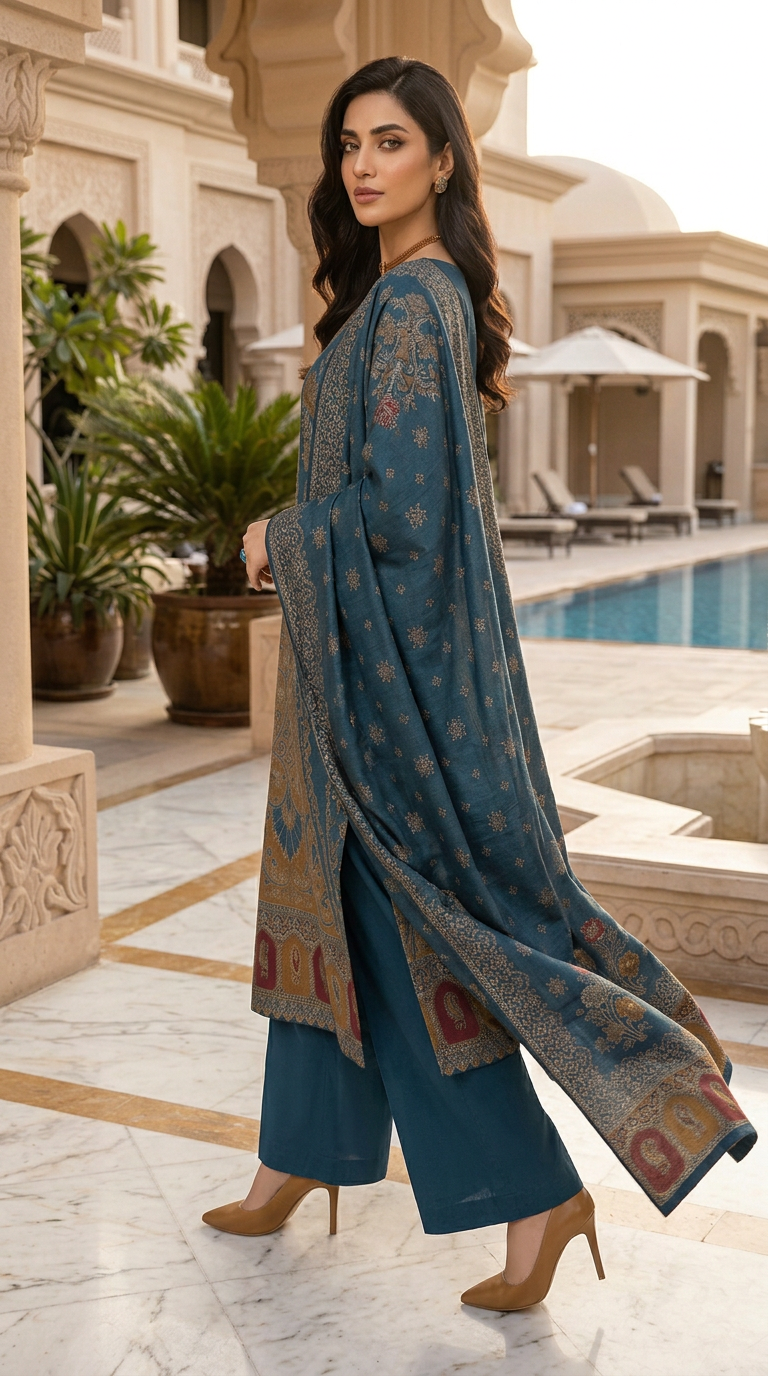 Ashrafi Pashmina Ready to Wear 3 Pcs Dress with Pashmina Shawl