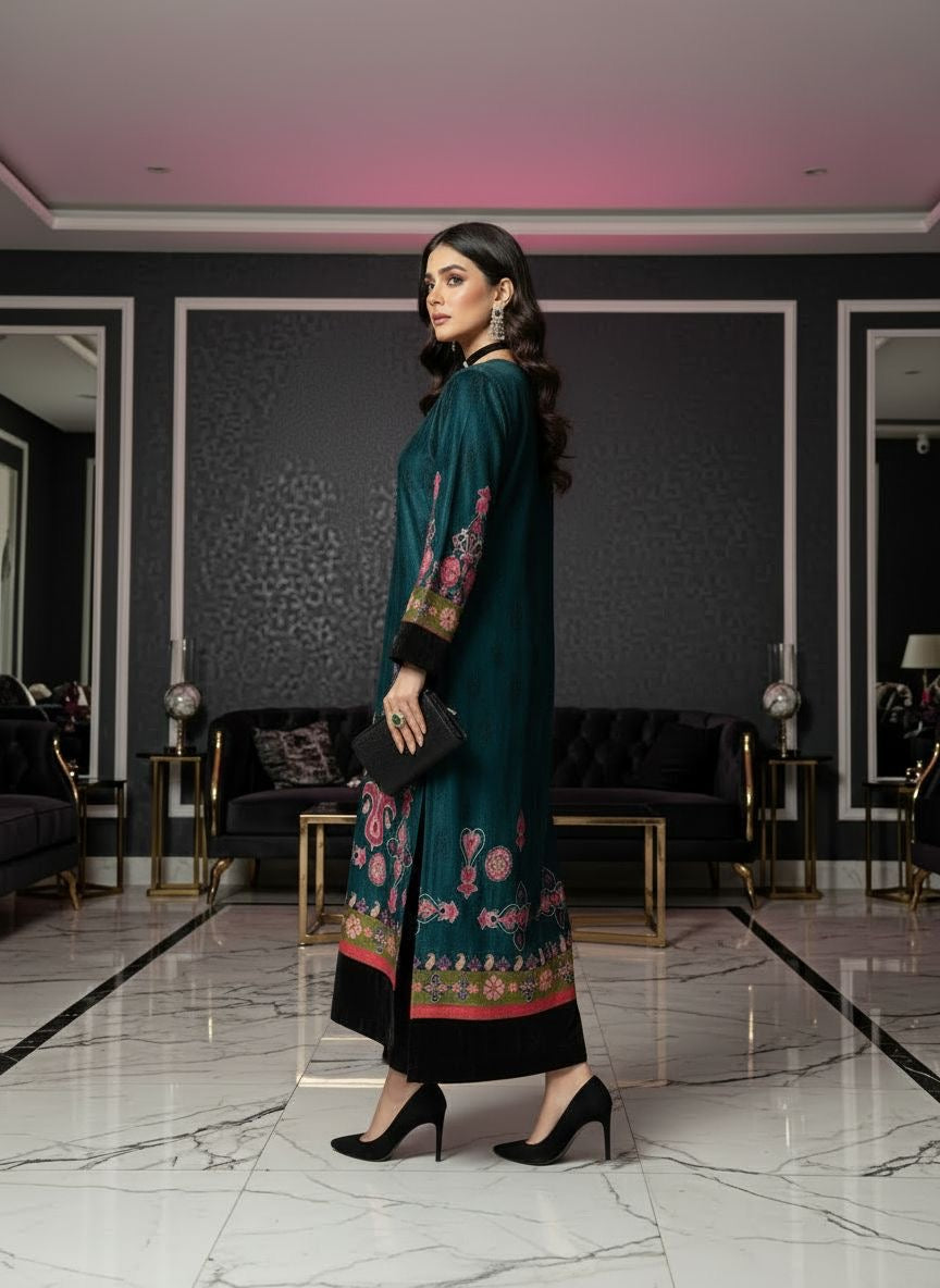 Armaniya Velvet Kaftan Printed 2 Pcs Dress