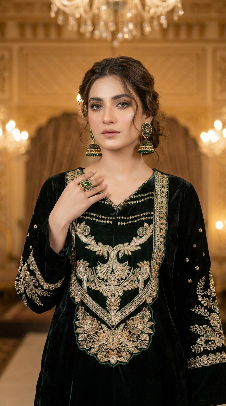 Saloni Ready to Wear 2 Pcs Velvet Embroidered Dress