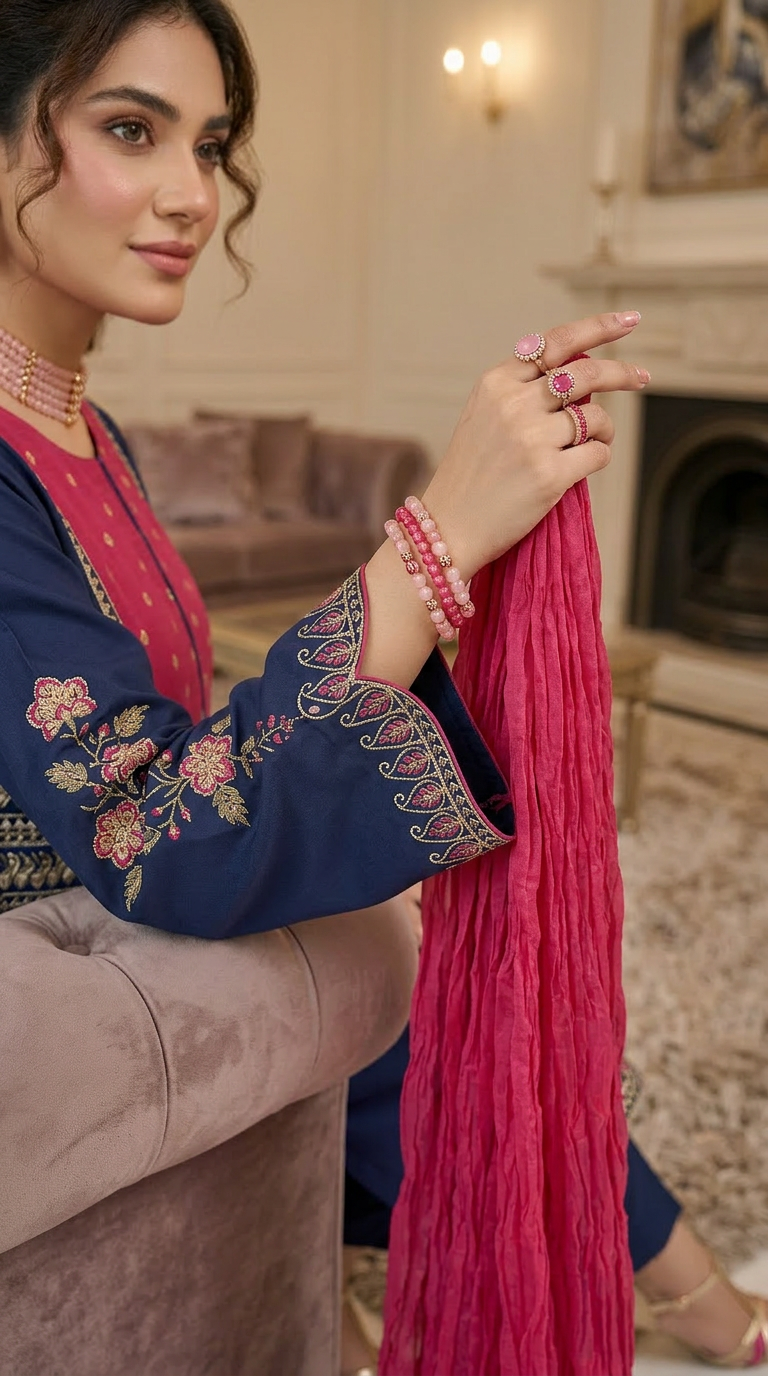 Rabia Blue ready to Wear Embroidered 3 Pcs Dress