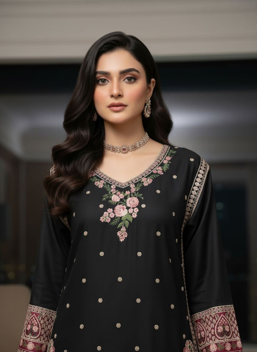 Savanah Ready to Wear Embroidered Kaftan Style 2 Pcs Viscose Dress