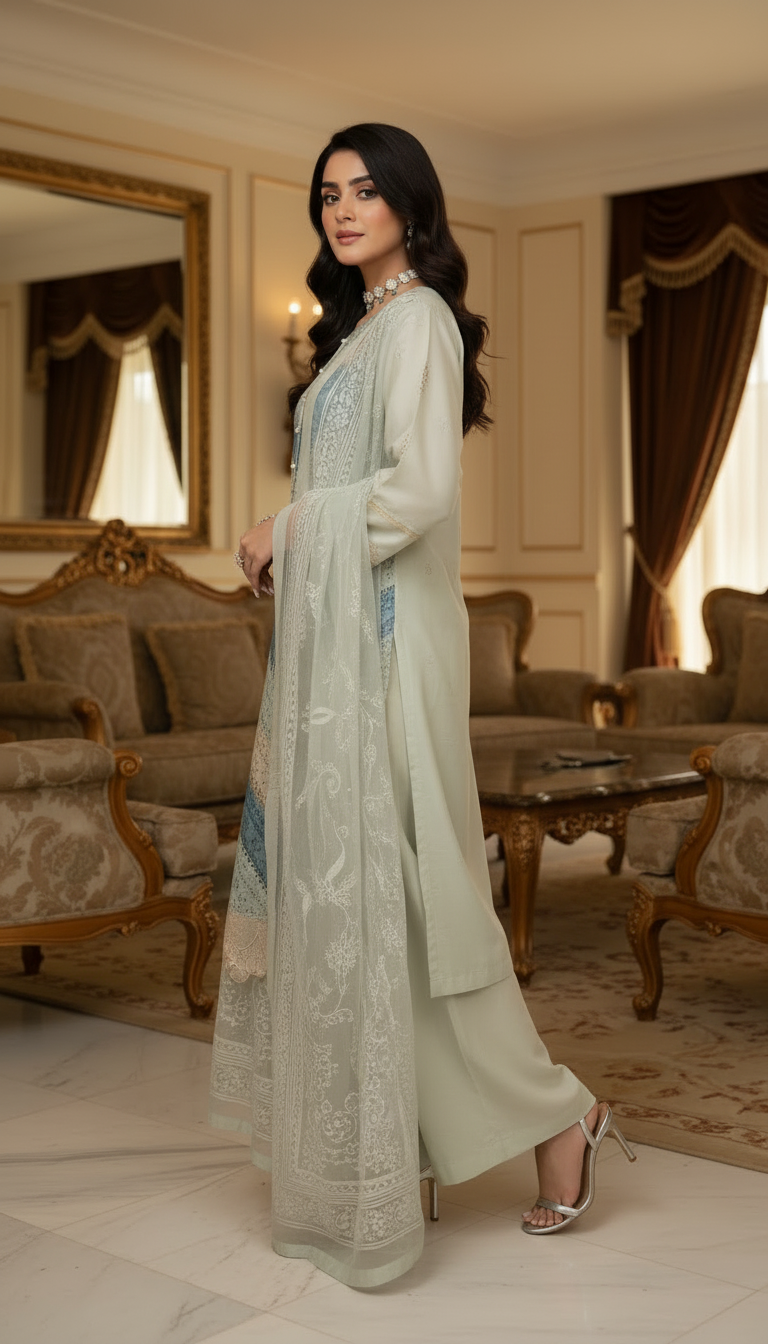 Tabassum Full Chikankari Embroidered Ready to Wear 3 Pcs Dress with Jacquard dopatta