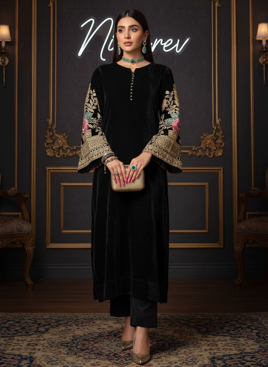 Charlotte Velvet Embroidered 2 Pcs Dress