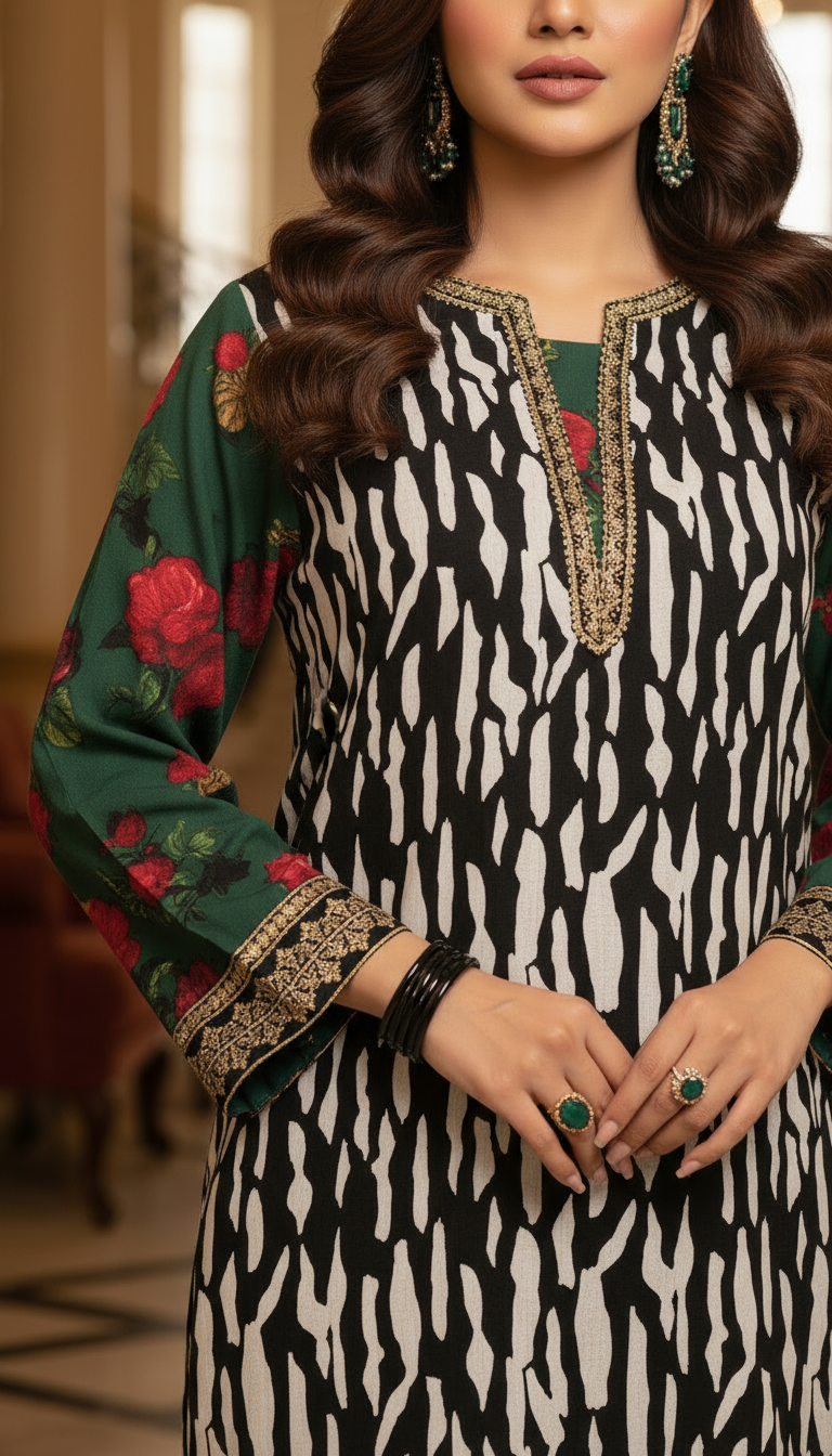 Iznic Black And White Embroidered 2 Pcs Linen Dress