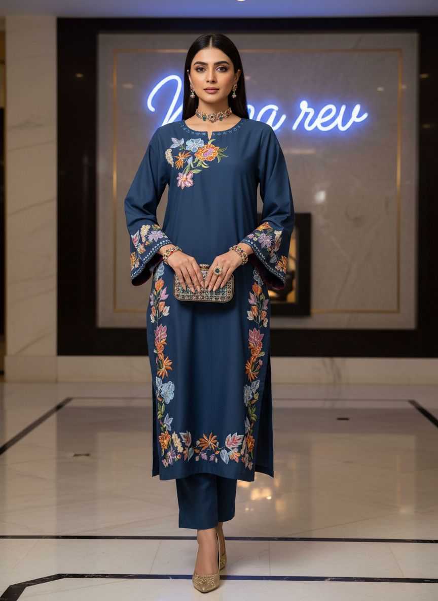 Sabena Teal Ready to Wear 2 Pcs Embroidered Dress