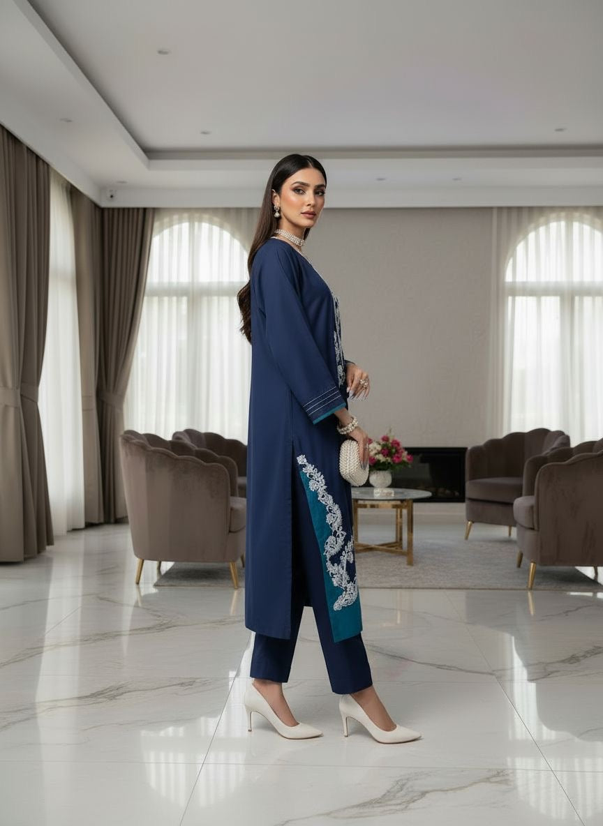 Romana Teal Ready to Wear 2 Pcs Embroidered Dress