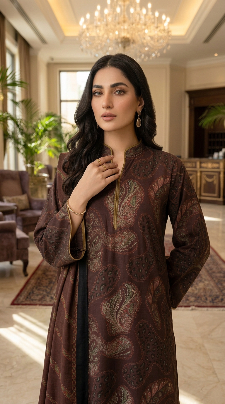 Tania Brown Marina Ready to Wear 3 Pcs Dress with Marina Shawl