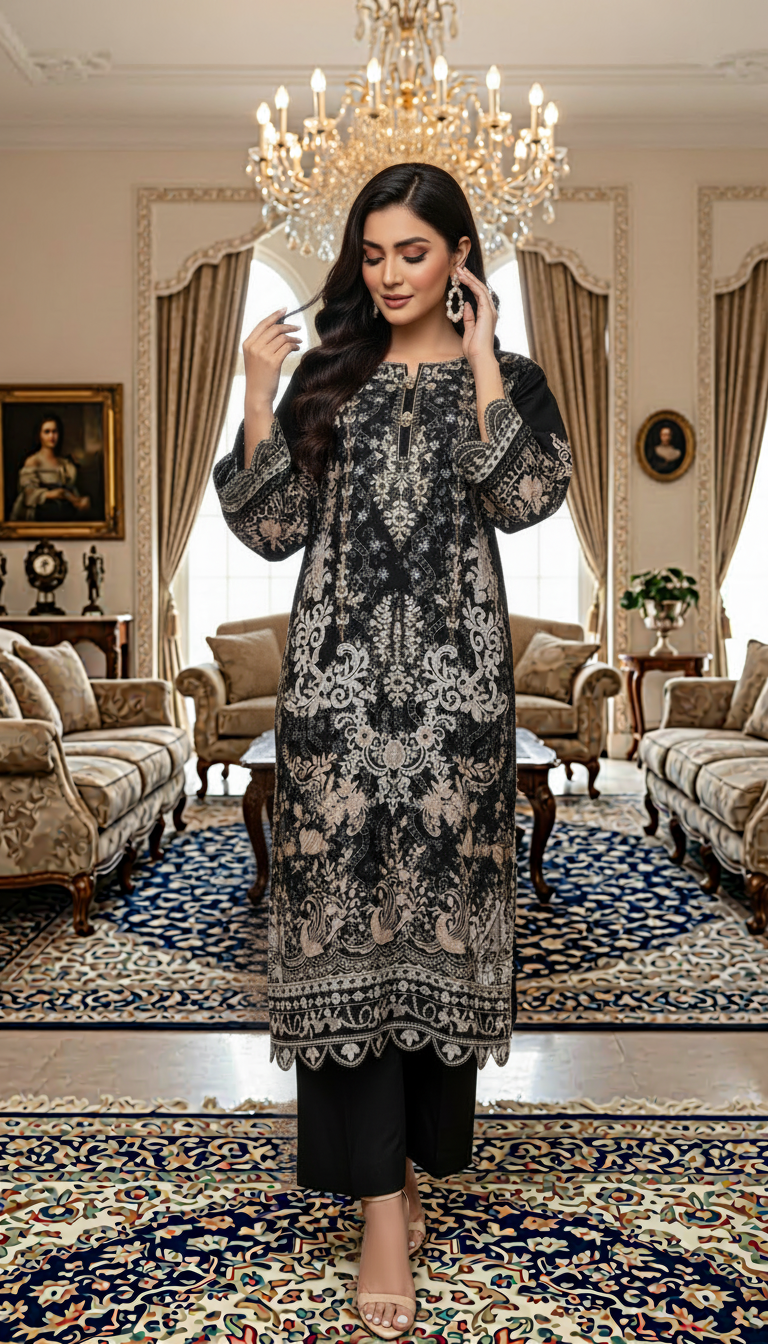 Arfa Black Ready to Wear 2 Pcs Embroidered Dress