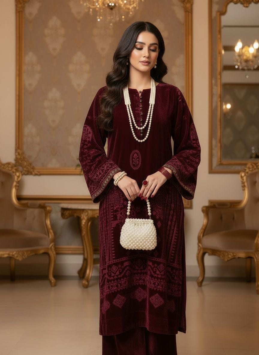 Asima french velvet 2 pcs dress