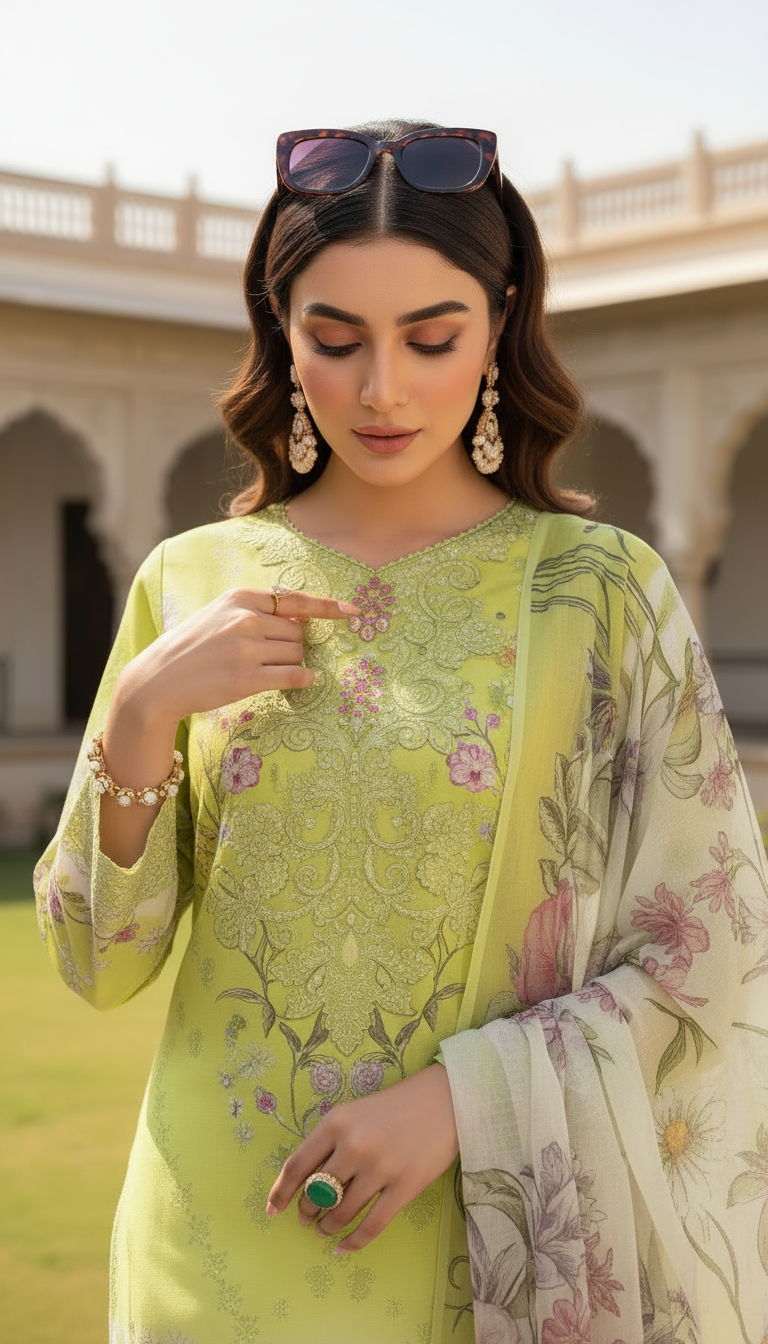 Lema Neon Ready to Wear 3 Pcs Embroidered Dress