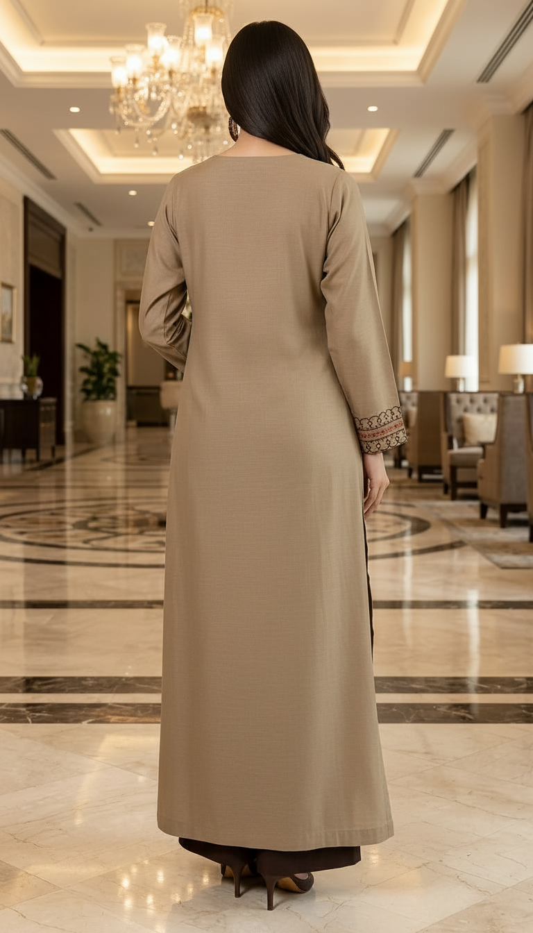 Gulrukh brown Fully Embroidered Kaftan Dress