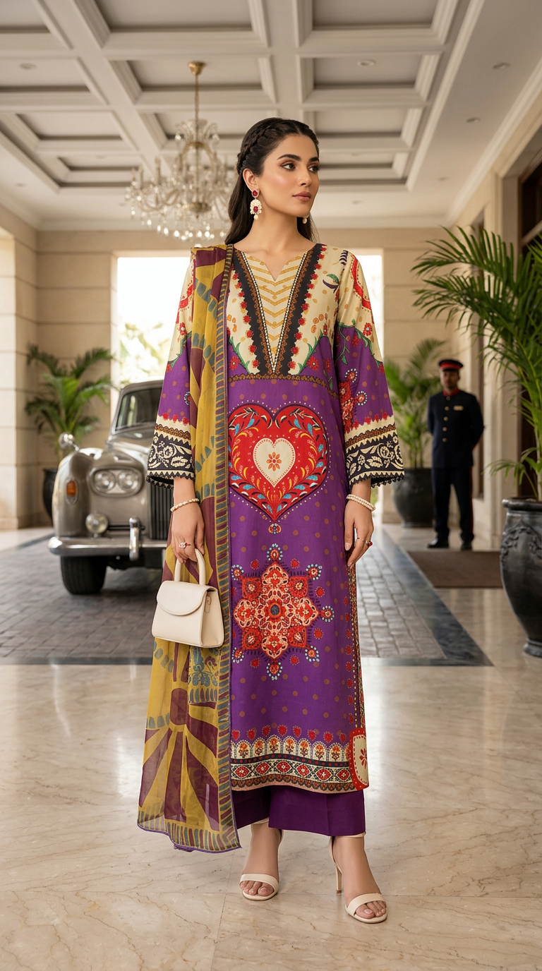 Areej Ready to Wear 3 Pcs Viscose Dress with Silk dopatta