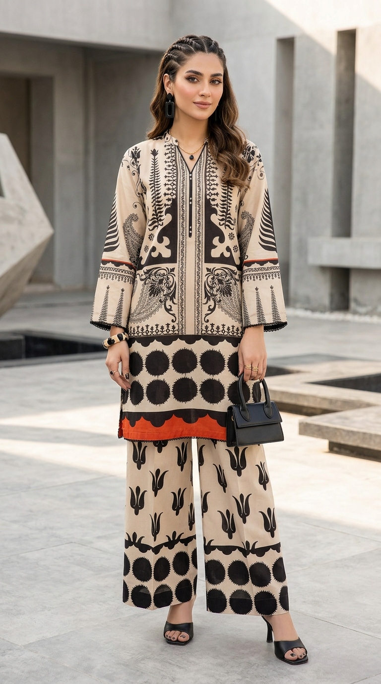 Dotty Lawn Ready to Wear 2 Pcs Co Ord Set