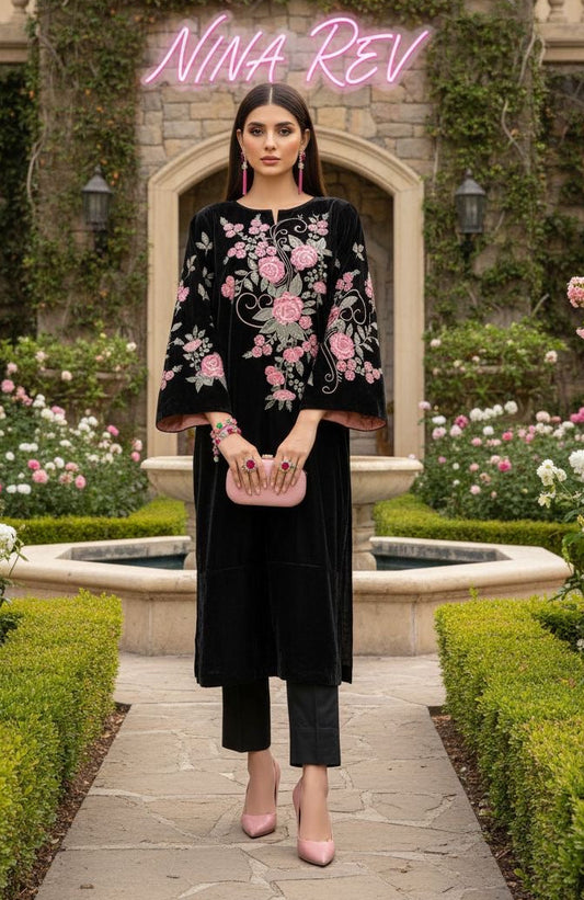 Shamikha Black Velvet Ready to Wear 2 pcs Dress