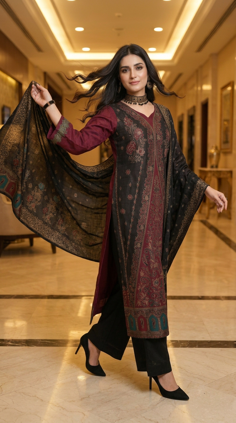 Lena Pashmina Ready to wear 3 Pcs Dress with shawl