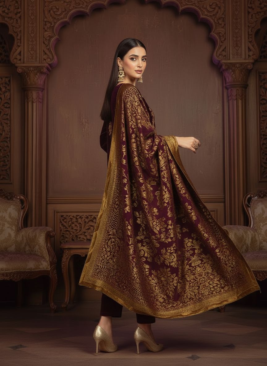 Ghazali Velvet Ready to Wear 3 Pcs Embroidered Dress