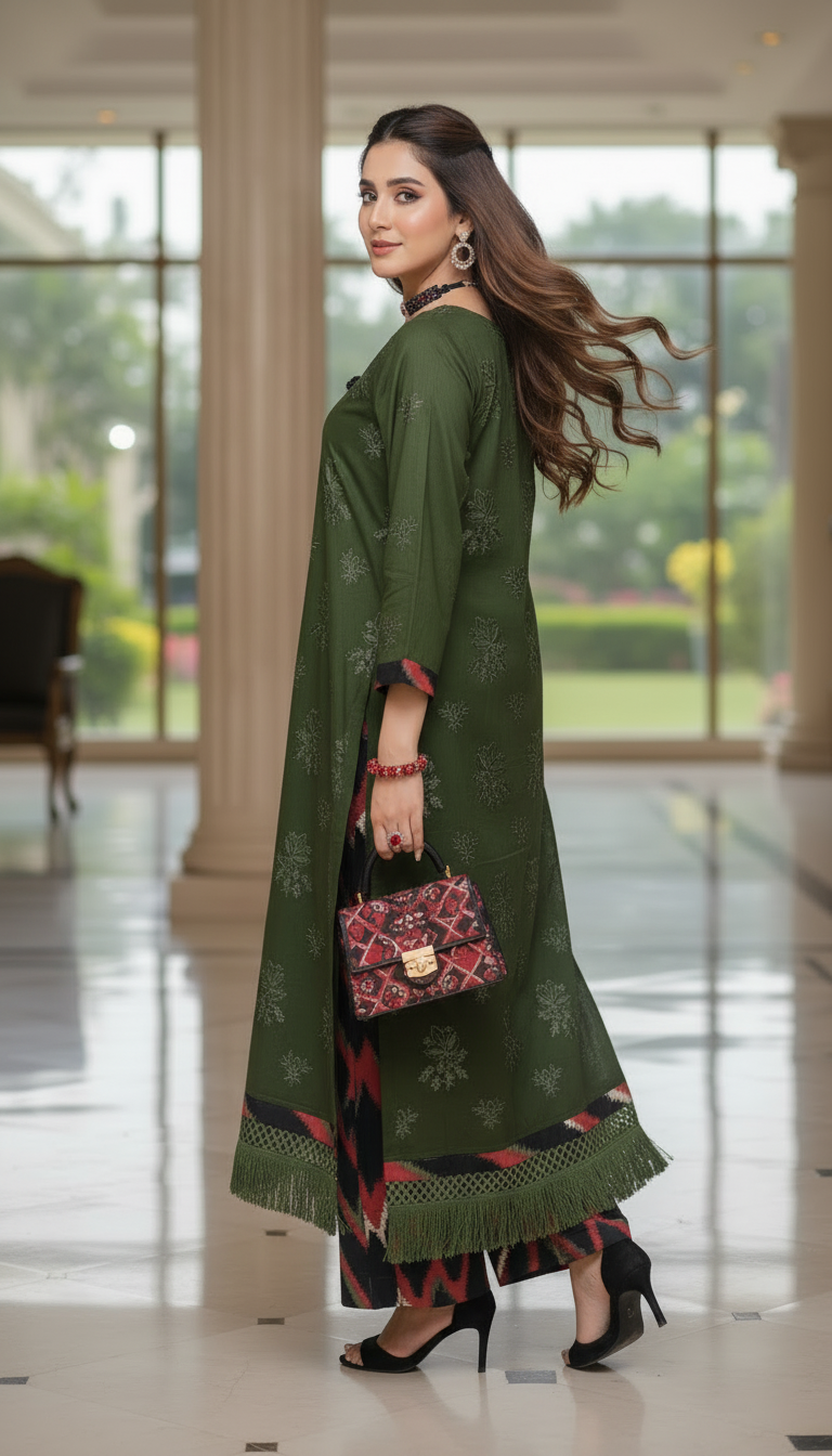 Sasha Green chikankari Embroidered Dress with Crochet details