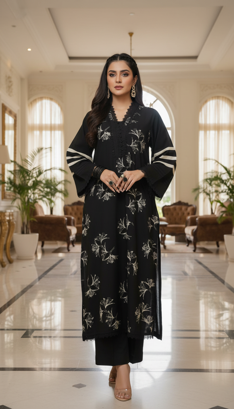 Naemal Black 2 Pcs Linen Dress