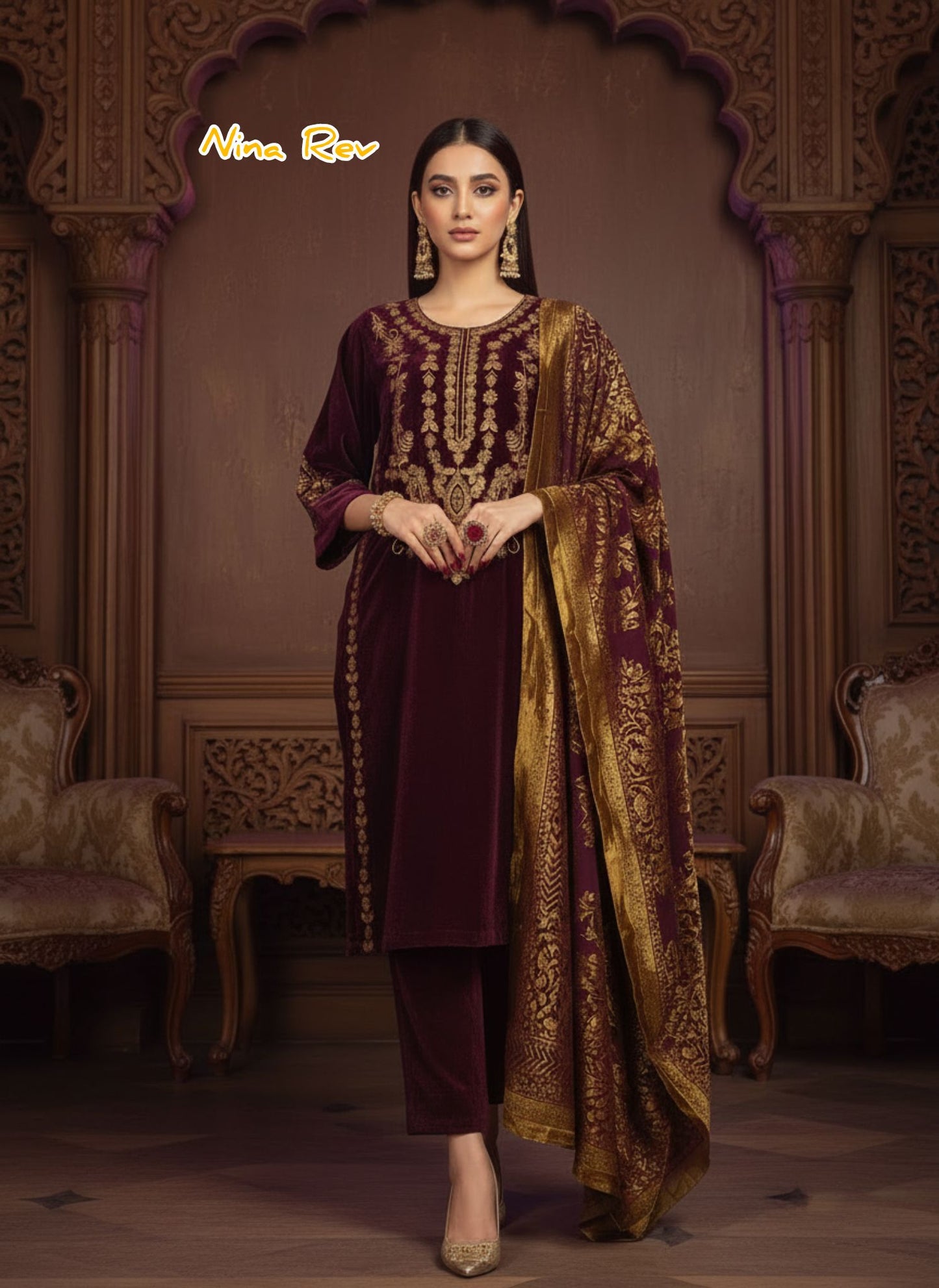 Ghazali Velvet Ready to Wear 3 Pcs Embroidered Dress